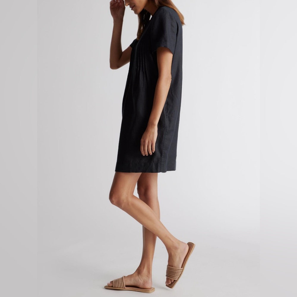 QUINCE Short Sleeve Swing Linen Dress - Picture 3 of 4